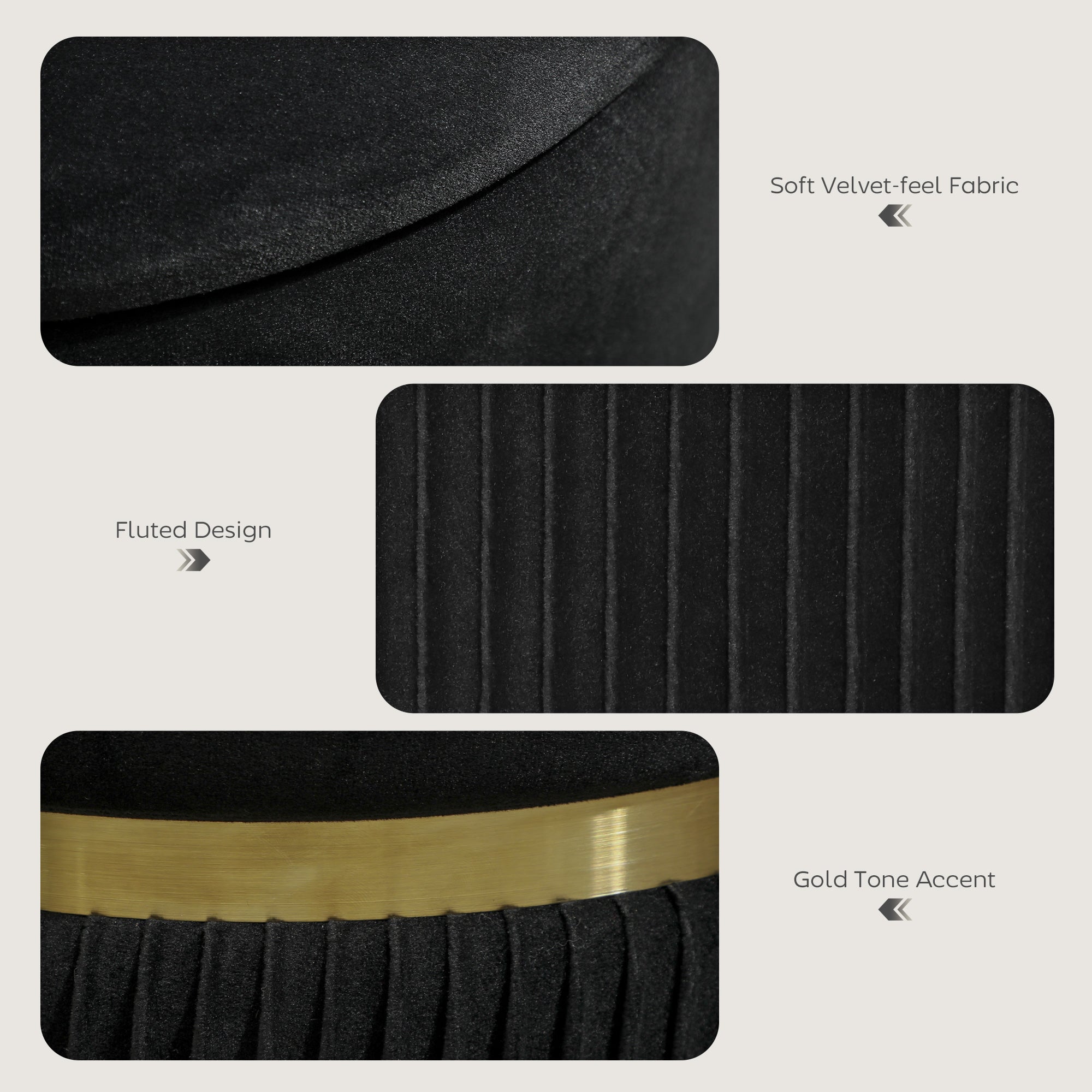 Velvet-Feel Storage Ottoman - Black