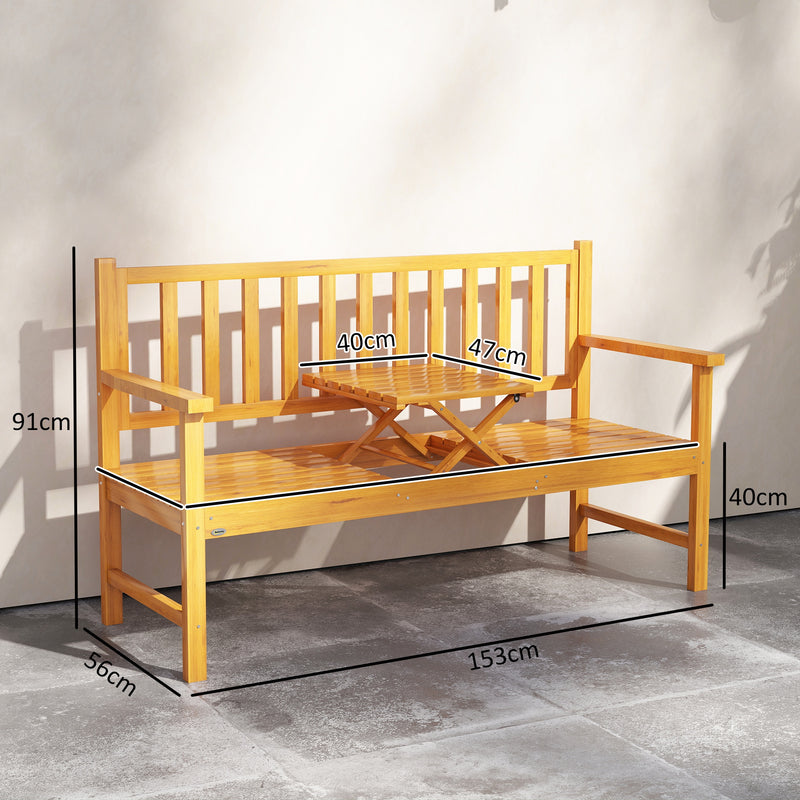 Outsunny Wooden Bench with Liftable Middle Table, Outdoor Bench, Patio Loveseat for Porch, Garden, Seats 2-3 People – view 3