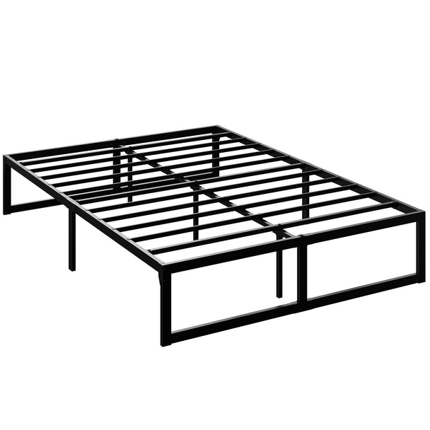 Black 4ft6 double low metal bed frame with snap-on slats and underbed storage space