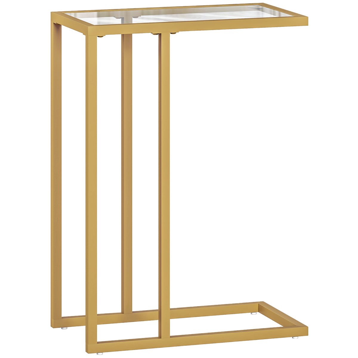 C-Shaped Tempered Glass Side Table – Gold Tone