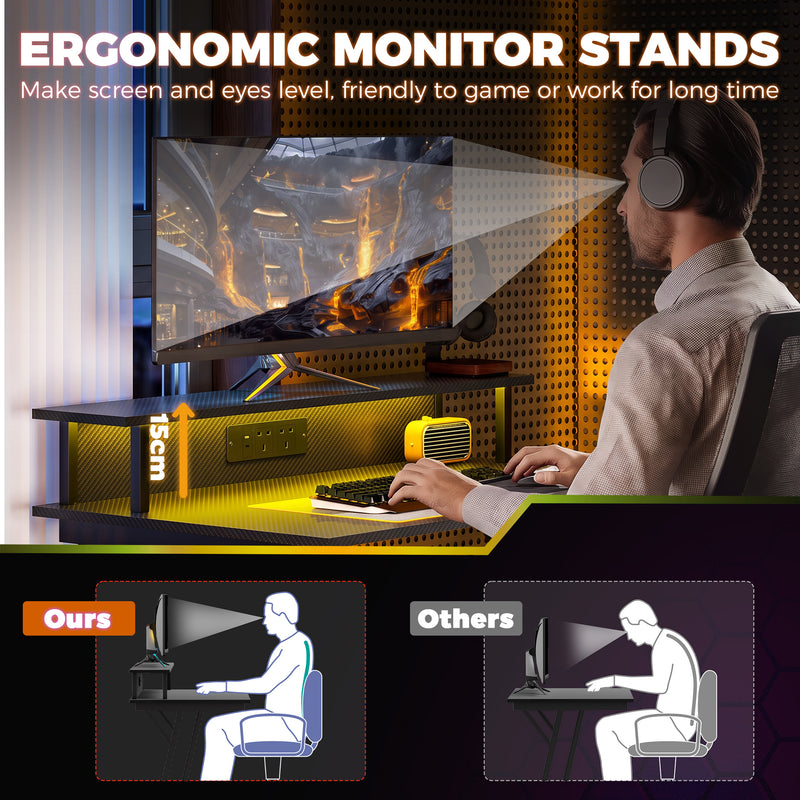 HOMCOM Two-Level LED Gaming Desk - Black – view 6