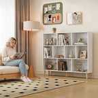 10-Cube Bookcase, 3-Tier Book Shelf with Solid Wood Legs, 140 cm Modern Bookshelf with Anti-Tip Kit for Bedroom, White