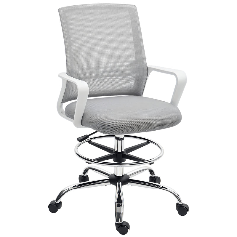 HOMCOM Draughtsman Chair, Mesh Drafting Chair, Ergonomic Office Chair with Lumbar Support, Adjustable Foot Ring, Grey – view 10