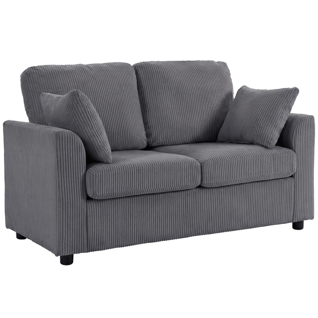 2 Seater Sofa, Corduroy Small Couch with Spring Cushion, Wide and Deep Seat, Dark Grey