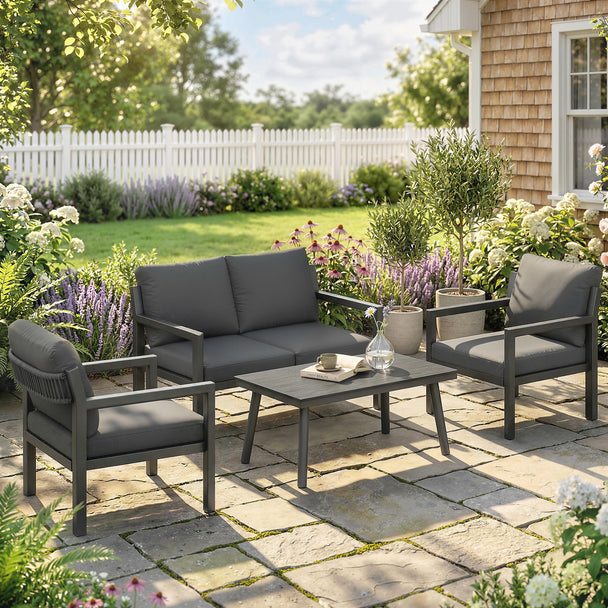 Outsunny 4 Seater Rattan Garden Furniture Set with 2 Armchairs, Loveseat, Coffee Table, Garden Sofa Set with Cushions – view 2