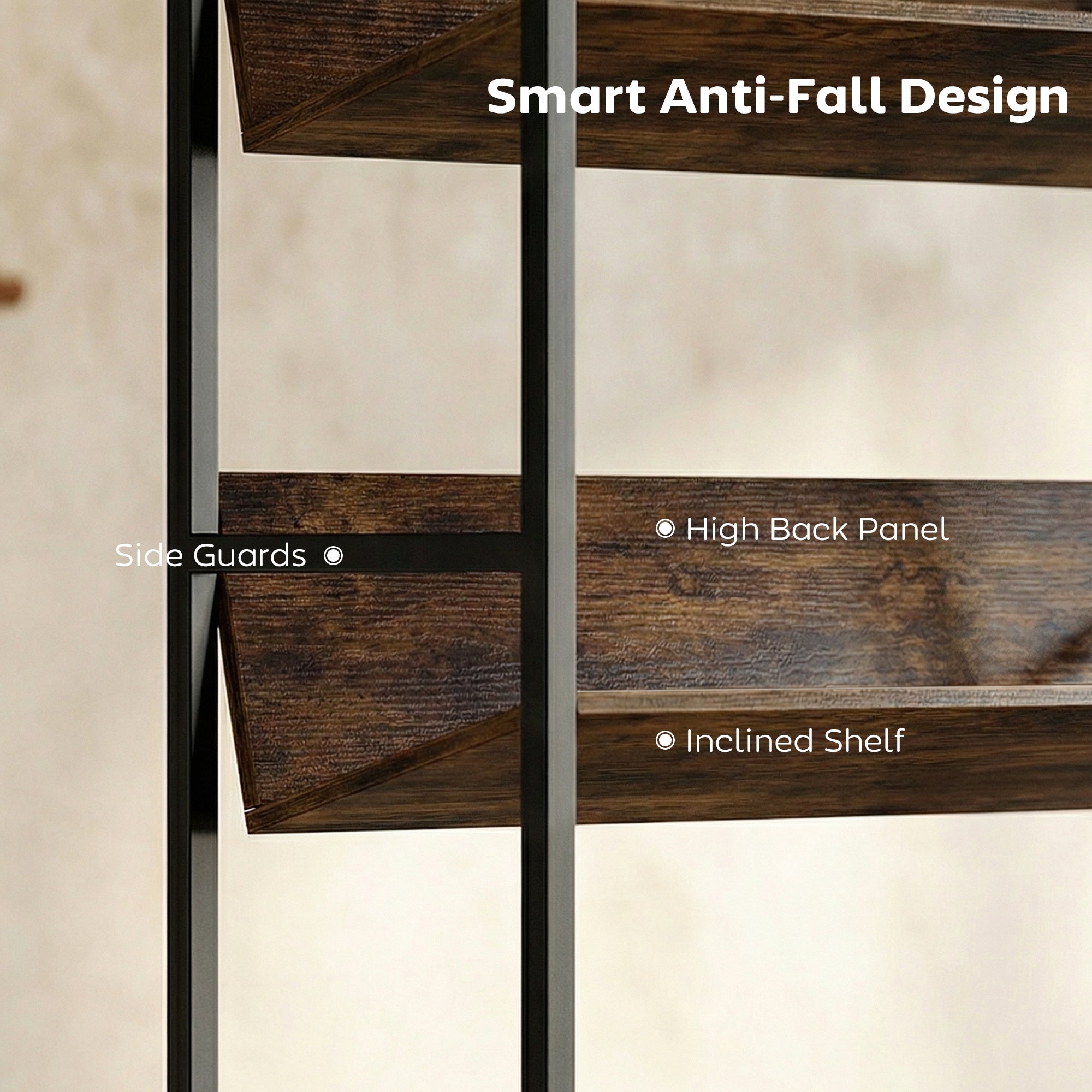 Bookshelf 5-Tier Metal Frame Room Divider Bookcase Storage Shelves for Living Room Rustic Brown