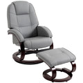 Swivel Recliner Chair with Footstool, PU Leather Recliner Armchair with Adjustable Back and Wood Frame, Grey