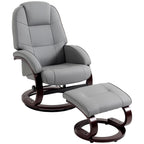 Swivel Recliner Chair with Footstool, PU Leather Recliner Armchair with Adjustable Back and Wood Frame, Grey
