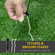 Ground stakes and tether ropes for securing the inflatable