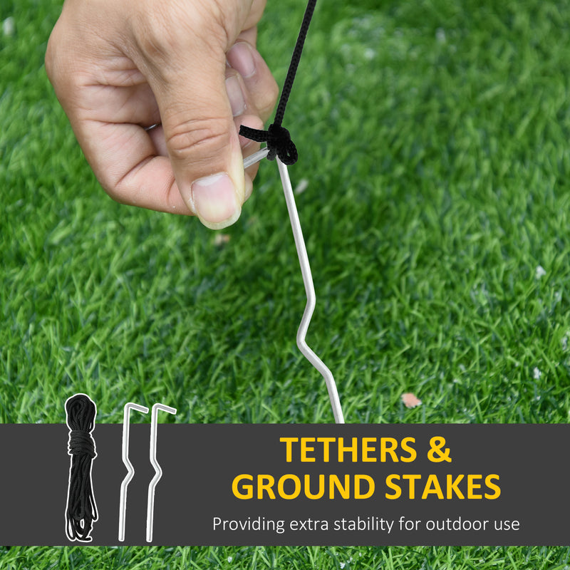 Ground stakes and tether ropes for securing the inflatable