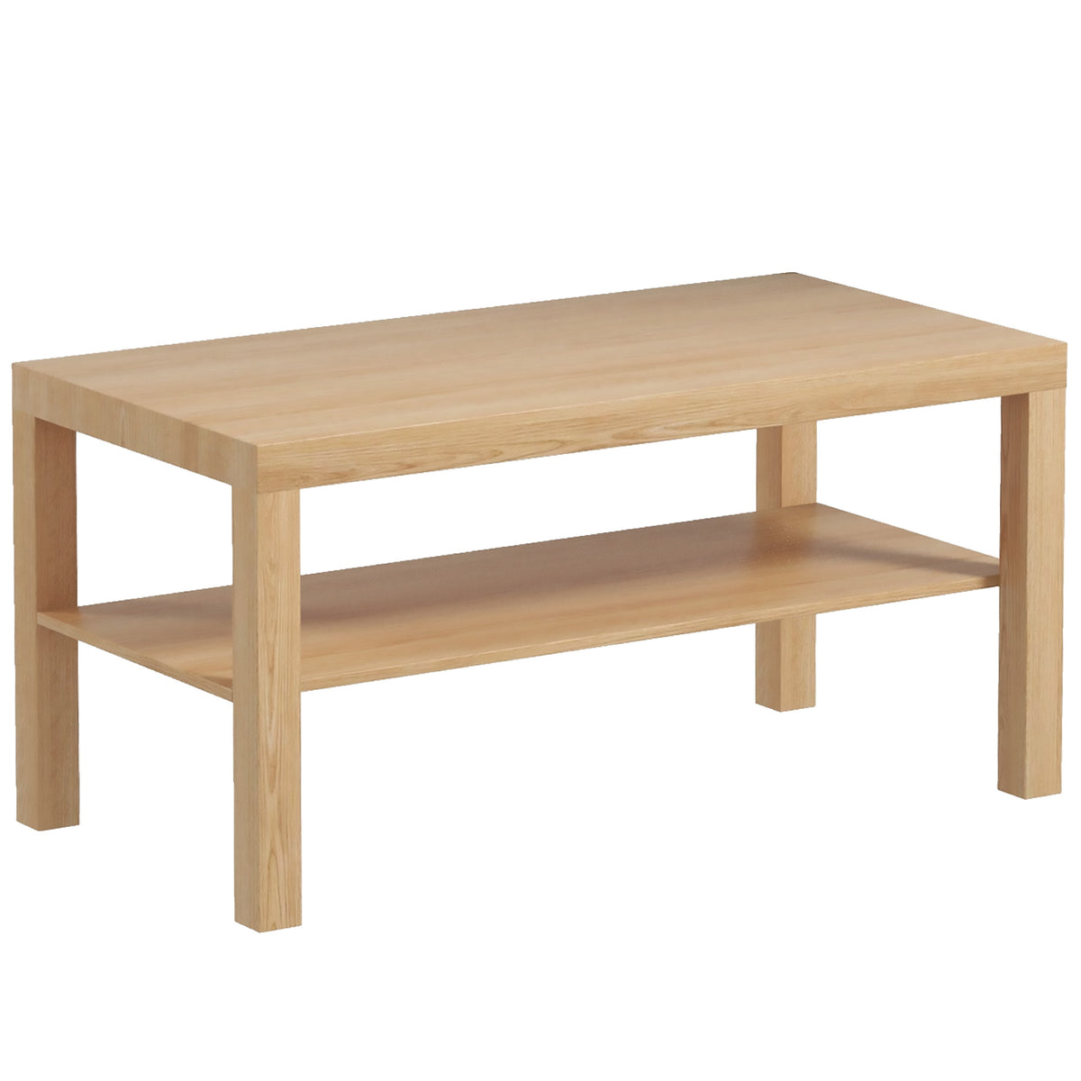 2-Tier Coffee Table with Open Storage Shelf – Natural