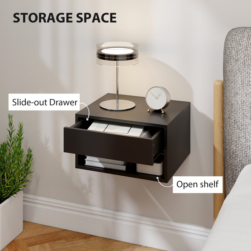 HOMCOM Floating Bedside Tables Set of 2, Wall Mounted Nightstand, Black – view 6