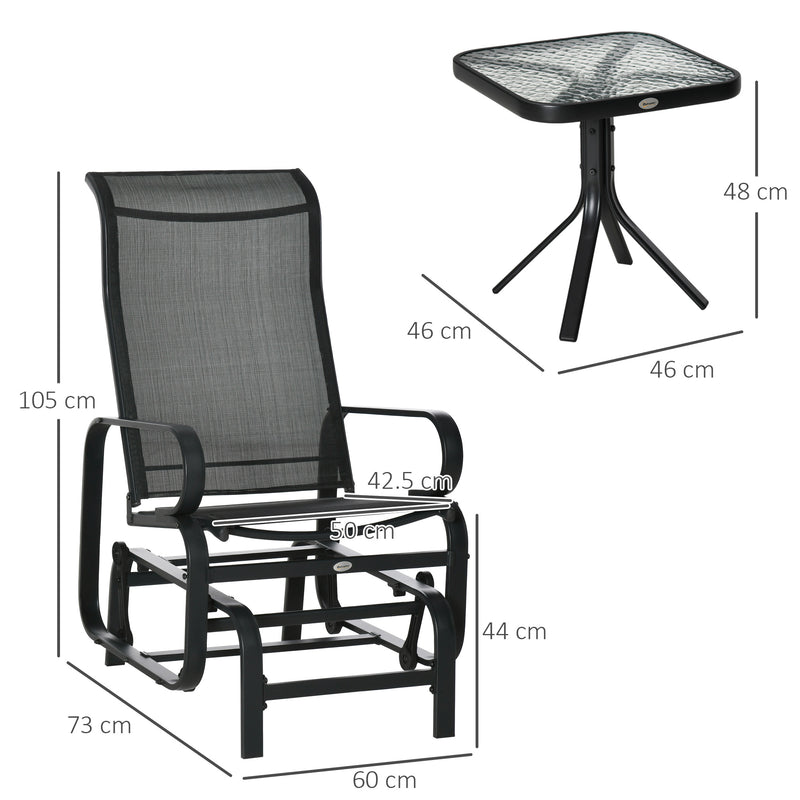 Outsunny 3 Pieces Garden Gliding Chair Set, Metal Frame 2 Single Armchair Swing Seater and 1 Glass Top Coffee Table w/ – view 3