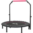 Pink 48-inch foldable mini fitness trampoline with adjustable foam-padded handlebar and six legs