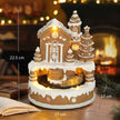 Musical gingerbread house with dimensions shown: 17 cm wide, 17 cm deep and 22.5 cm high
