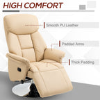 Adjustable Swivel Recliner, Manual Recliner Chair with Footrest, Padded Arms, PU Leather Upholstery, Beige