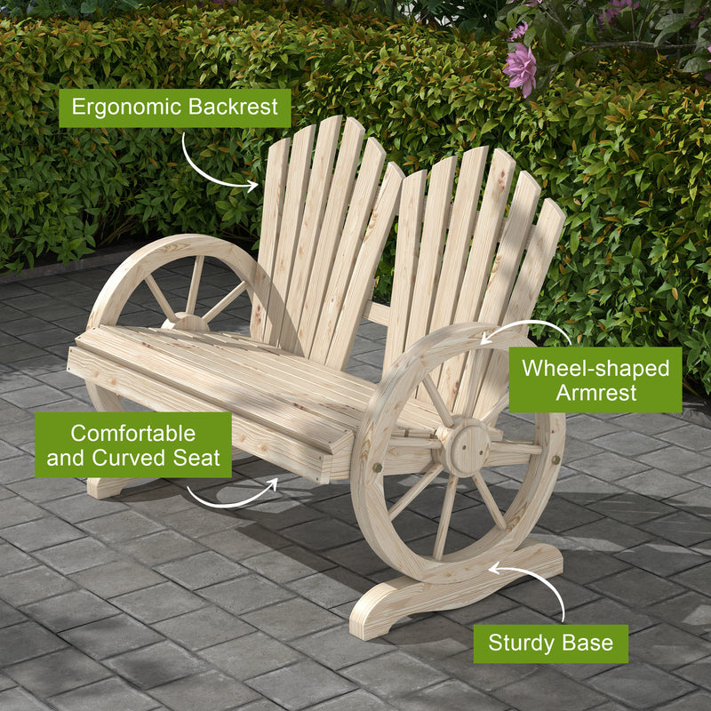 Outsunny Fir Wood Love Seats with Wheel-Shaped Armrests, Large Load-Bearing Chair, Natural Wood Finish – view 4