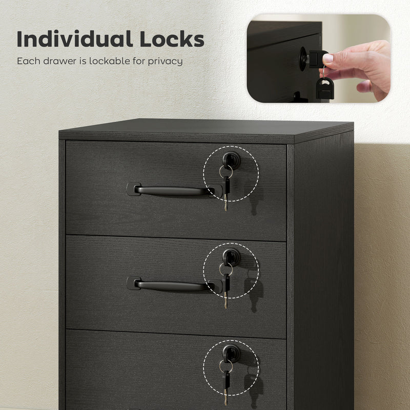 HOMCOM Three Drawer Wood-Effect Filing Cabinet - Black – view 7