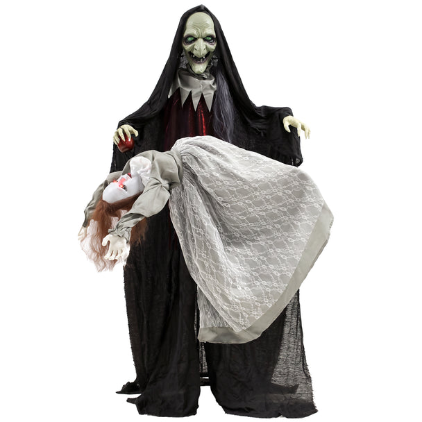 180cm Animated Witch with Floating Ghost, Light & Sound – image 1 of 9