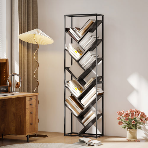 10 Shelf Industrial-Style Bookshelf - Black/Grey