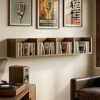 Wall Mount 84 CD / 56 DVD/Blu-ray/ Media Storage Rack 4 Cubes Wooden Shelf Organizer Unit Bookcase Display, Walnut