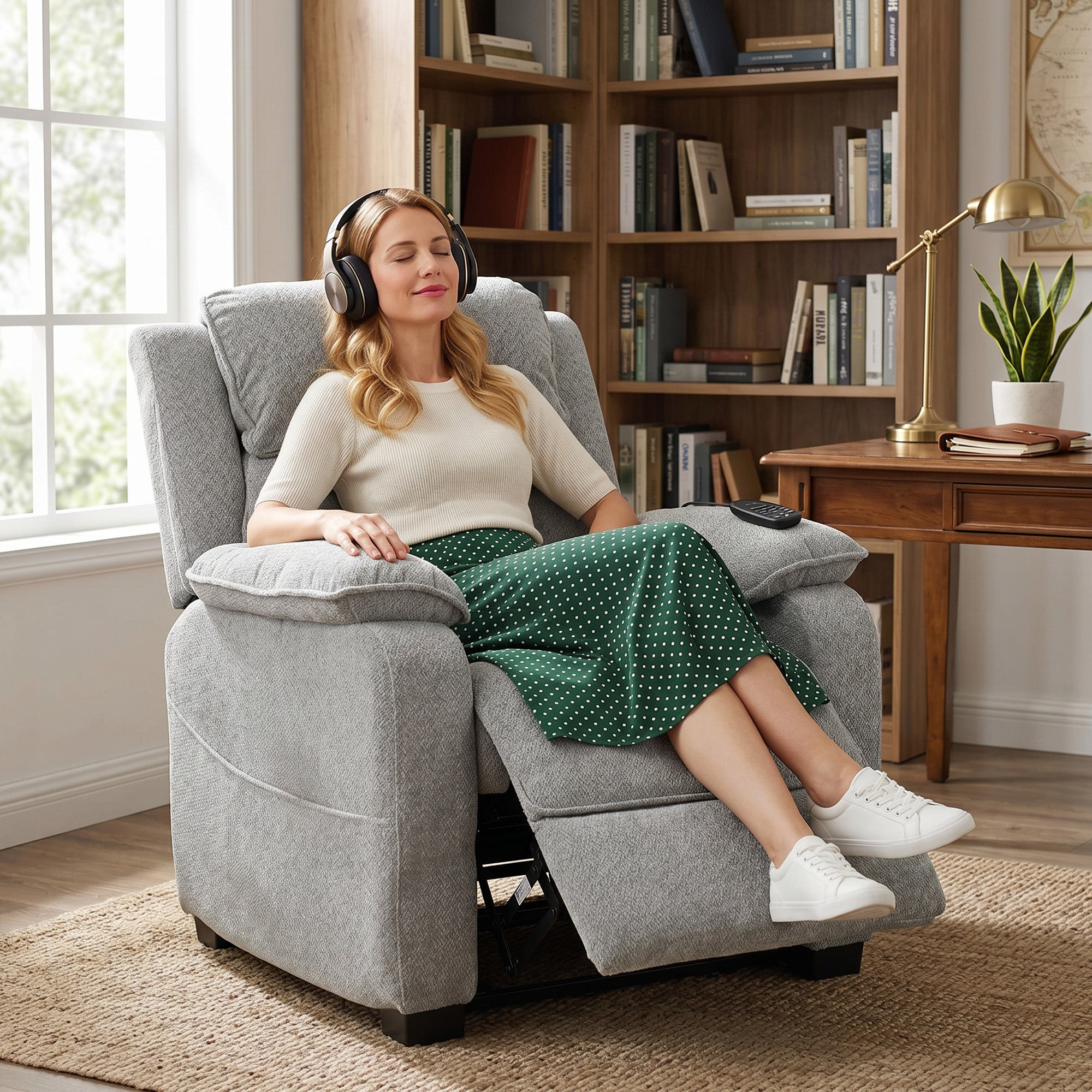 Power Recliner Armchair with Massage and Heat, Electric Reclining Chair with Wide Spring Seat, Light Grey