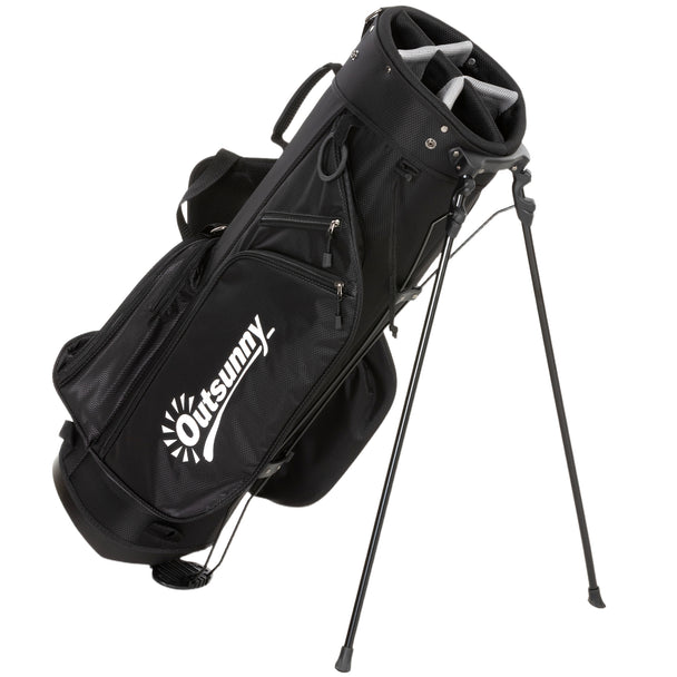 Outsunny Golf Stand Bag 6 Way Full-Length Dividers, Waterproof Golf Bag with 5 Pockets, Black