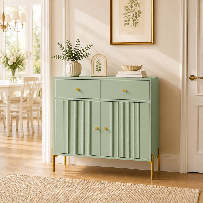 HOMCOM Modern Sideboard, Sideboard Storage Cabinet with 2 Drawers and Adjustable Shelf for Living Room, Light Green – view 2