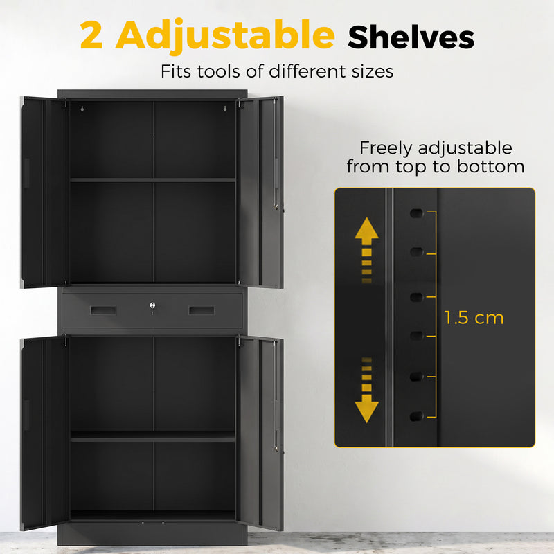 180cm Lockable Steel Tool Cabinet with Drawer & Adjustable Shelves – Black – image 7 of 9