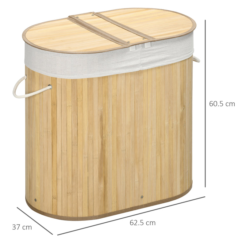 Two-section bamboo laundry basket – image 3