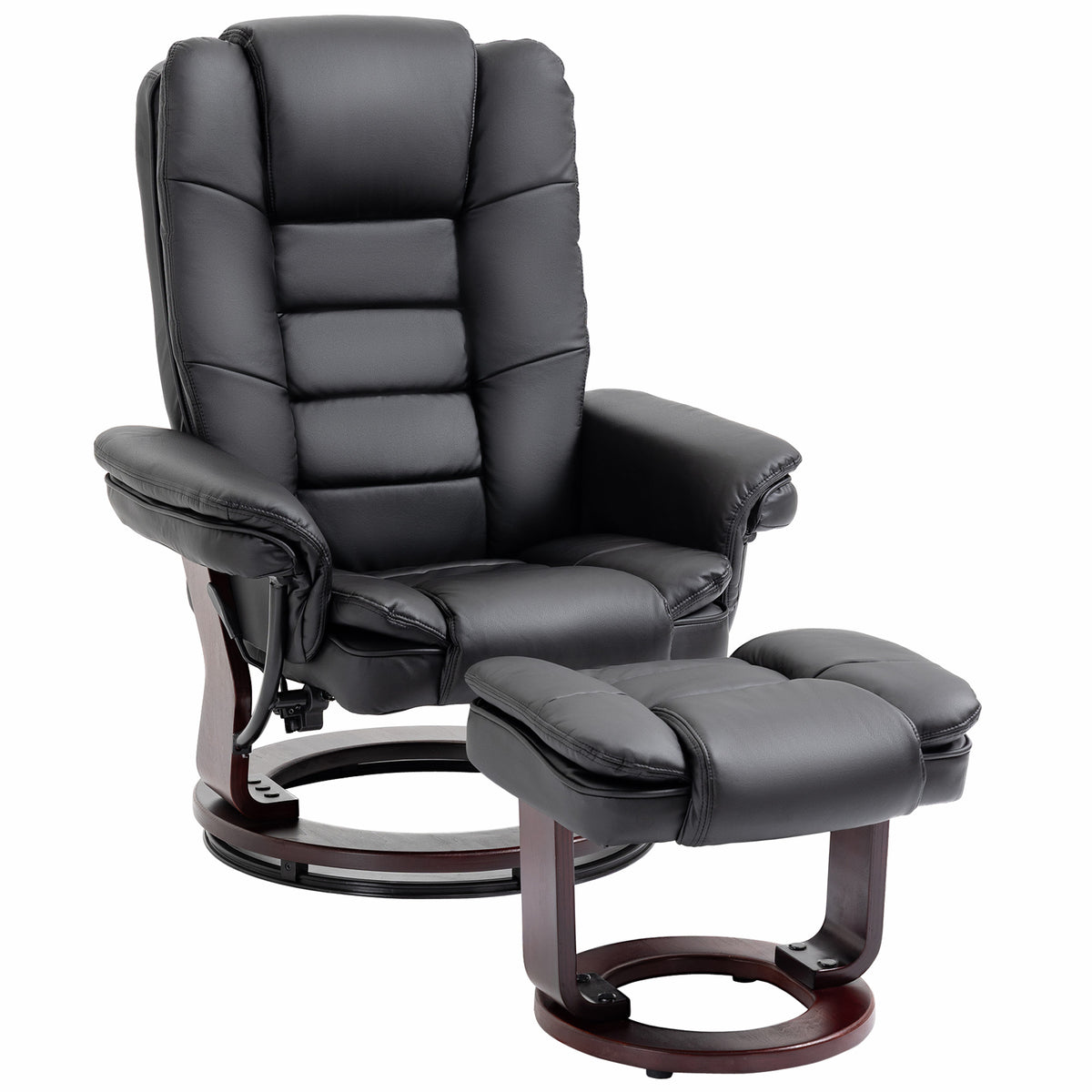 135° Swivel Faux Leather Recliner & Footstool – Black