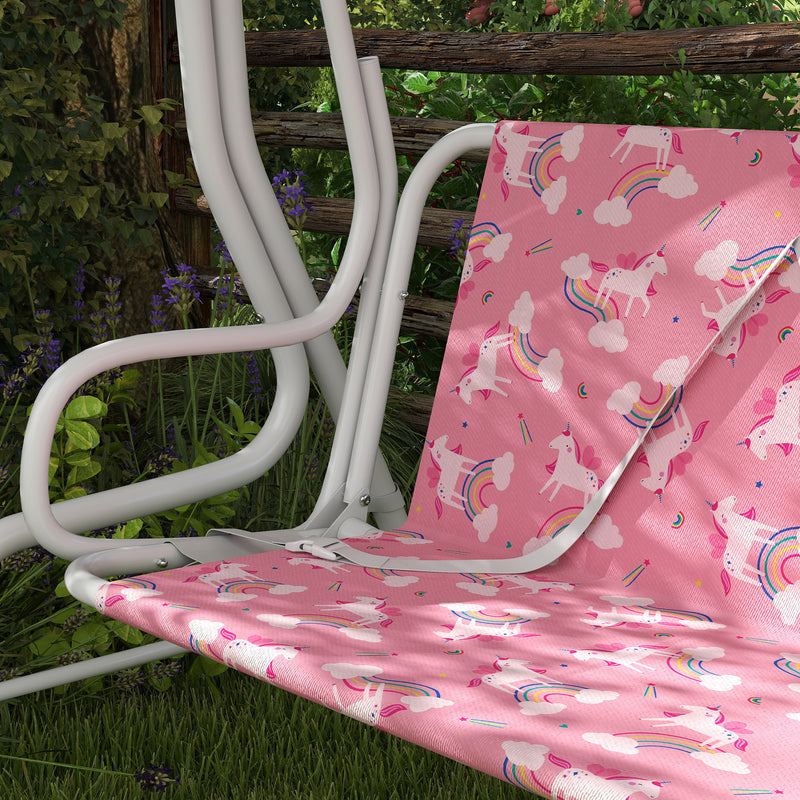 AIYAPLAY Kids Porch Swing, 2-Seater Patio Swing Bench Hammock with Seat Belts, Adjustable Canopy for Garden, Pink – view 9