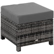 Grey rattan footstool ottoman with padded seat cushion, 50 cm square