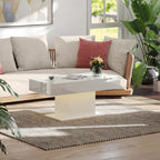 Extendable Coffee Table with LED Lights and Storage - High Gloss White