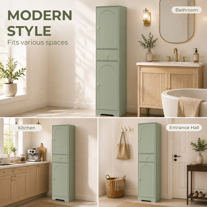 HOMCOM Tall Bathroom Cabinet with Arched Doors - Light Green – view 5