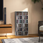 Set of 2 CD Media Display Shelf Unit Tower Rack with Adjustable Shelves, High Gloss Grey