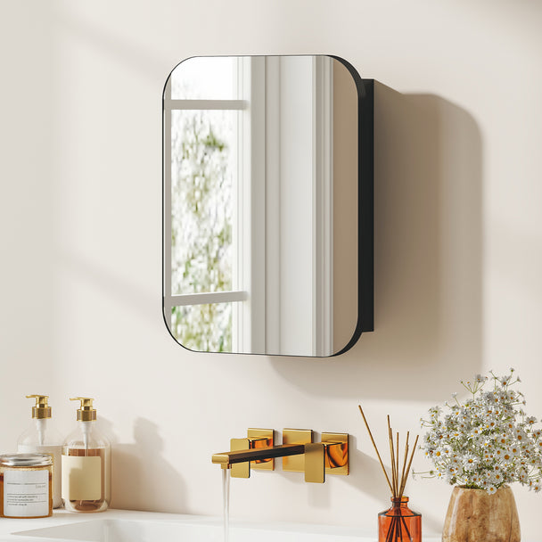 HOMCOM Bathroom Medicine Cabinet with Mirror, Bathroom Wall Cabinet with Adjustable Shelves, Soft Close Hinges, Black – view 2