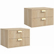 HOMCOM Modern Floating Nightstands Set of 2, Wall Mounted Bedside Tables with 2 Drawers, Oak