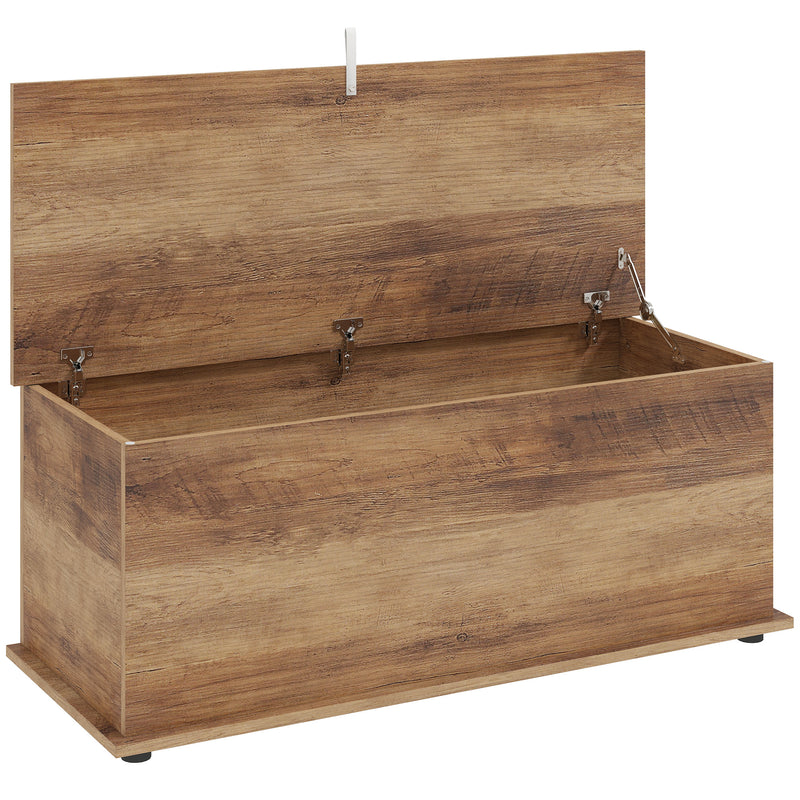 Brown wood grain 113-litre storage chest and bed end bench with hinged lid