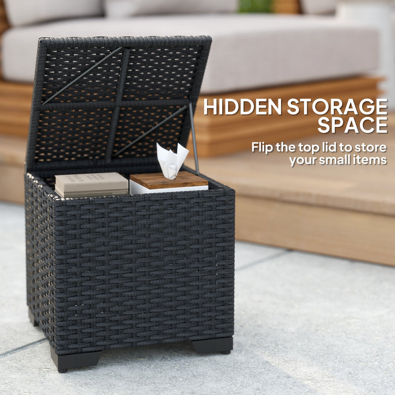 Outsunny Set of 2 Rattan Storage Ottoman, Outdoor Footstool with Removable Cushions, Garden Storage Seat for Balcony – view 4