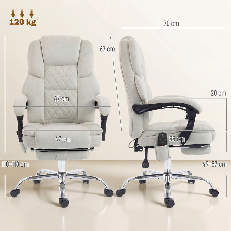HOMCOM Office Chair with 6-point Vibration Massage and Heat, Fabric Desk Chair with Footrest, High Back, Cream White – view 3