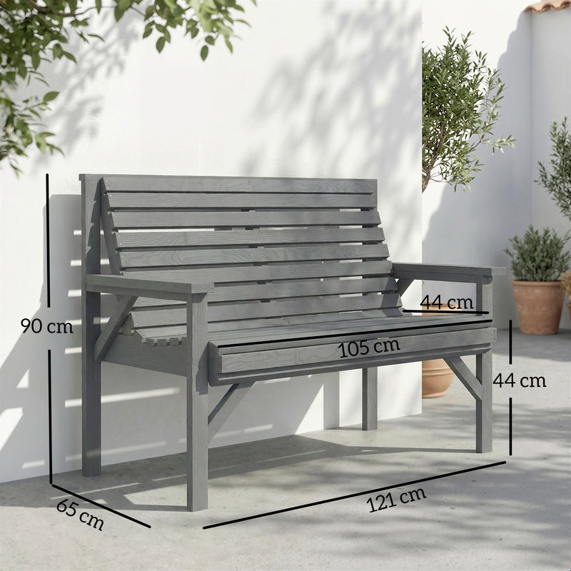 Outsunny 2 Seater Wooden Garden Bench, Slatted Patio Bench with Armrest and Backrest, Outdoor Furniture for Indoor – view 3