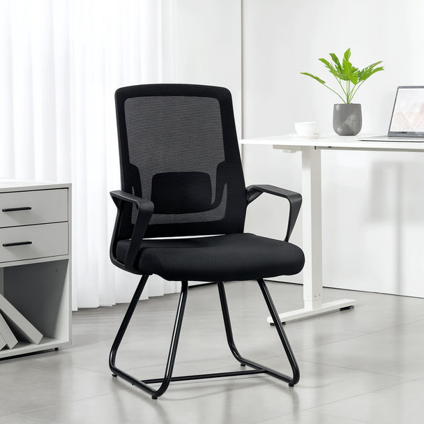 HOMCOM Desk Chair No Wheels, Office Chair with Mesh Back, Lumbar Support, Metal Base for Waiting Room, Conference Room – view 2