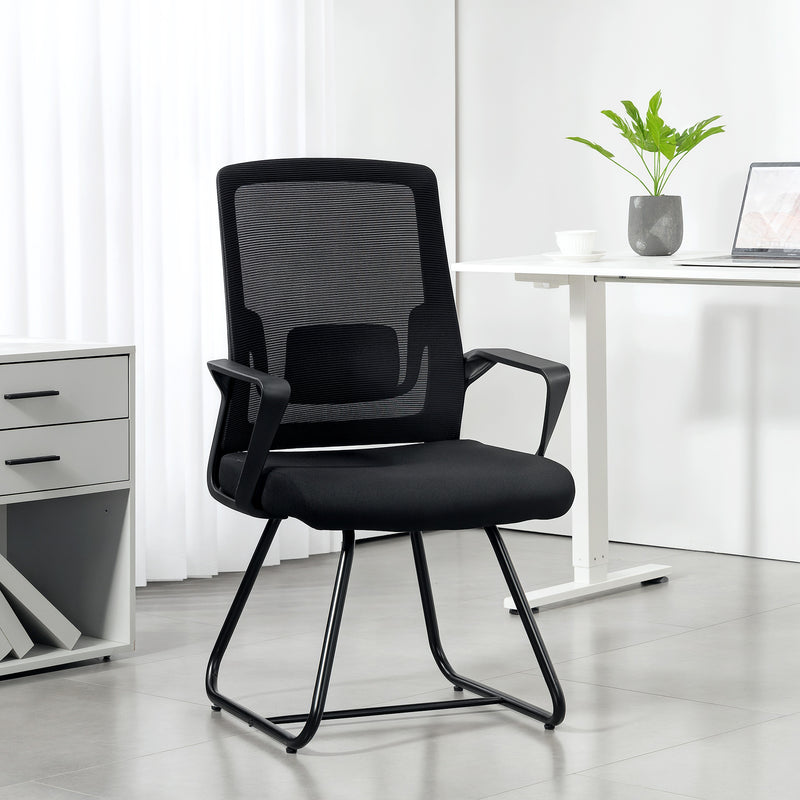 HOMCOM Desk Chair No Wheels, Office Chair with Mesh Back, Lumbar Support, Metal Base for Waiting Room, Conference Room – view 2