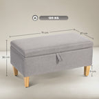 30L Linen Storage Ottoman Padded Footstool with Rubberwood Legs for Storage Box, Bed End, Shoe Bench, Seating, Light Grey