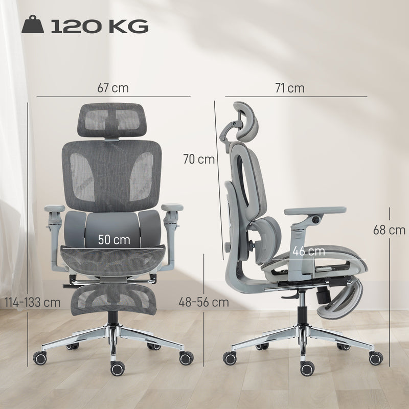 HOMCOM Ergonomic Office Chair, High Back Mesh Desk Chair, Grey – view 3