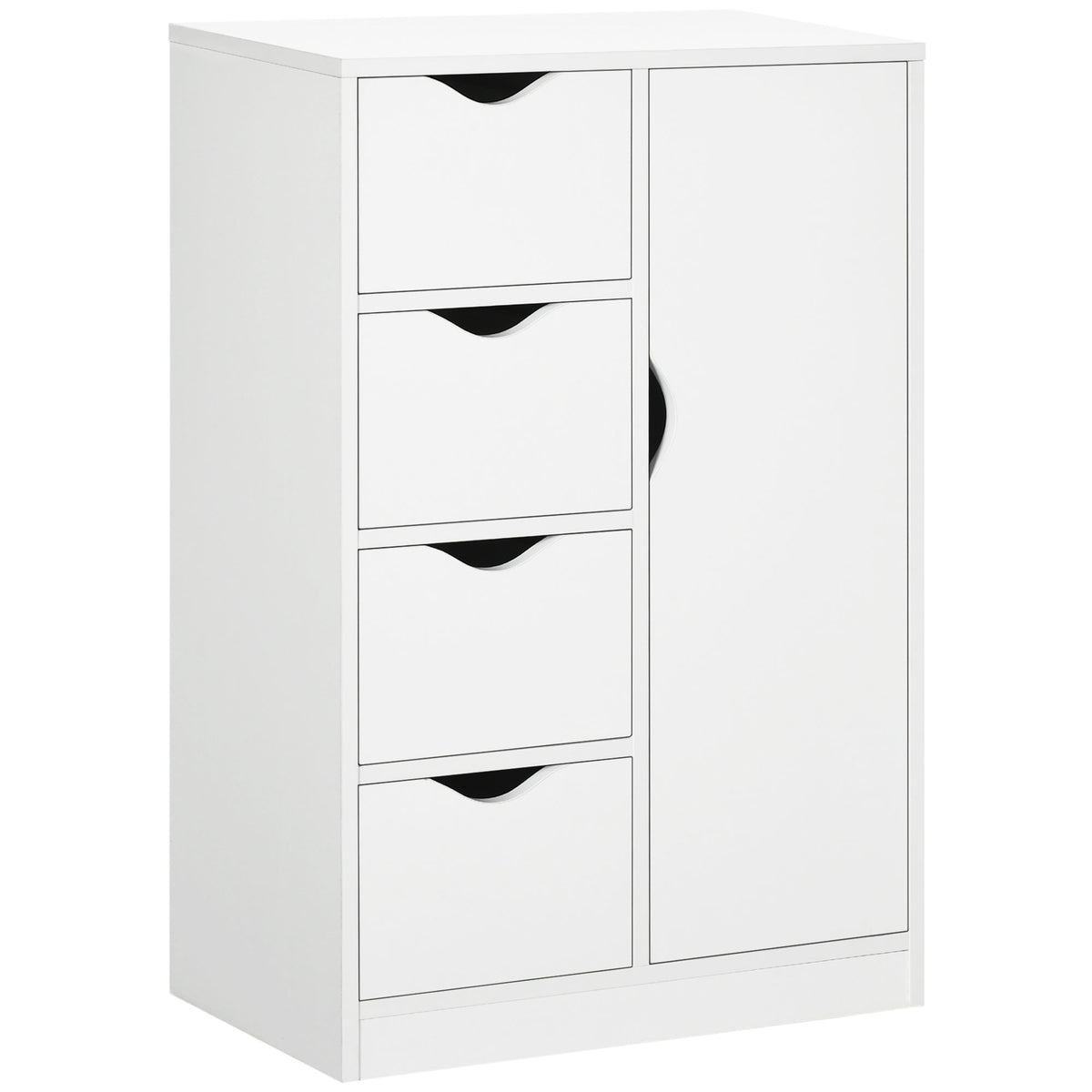 White freestanding bathroom cabinet with four drawers and two-tier cupboard