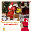 Santa figure displayed beside a Christmas tree