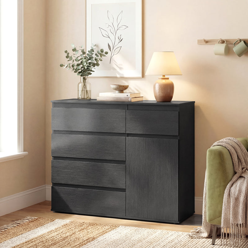 HOMCOM Modern Chest Of Drawers, 5 Drawer Dresser with Adjustable Shelf, Soft-Close Door, Black – view 10