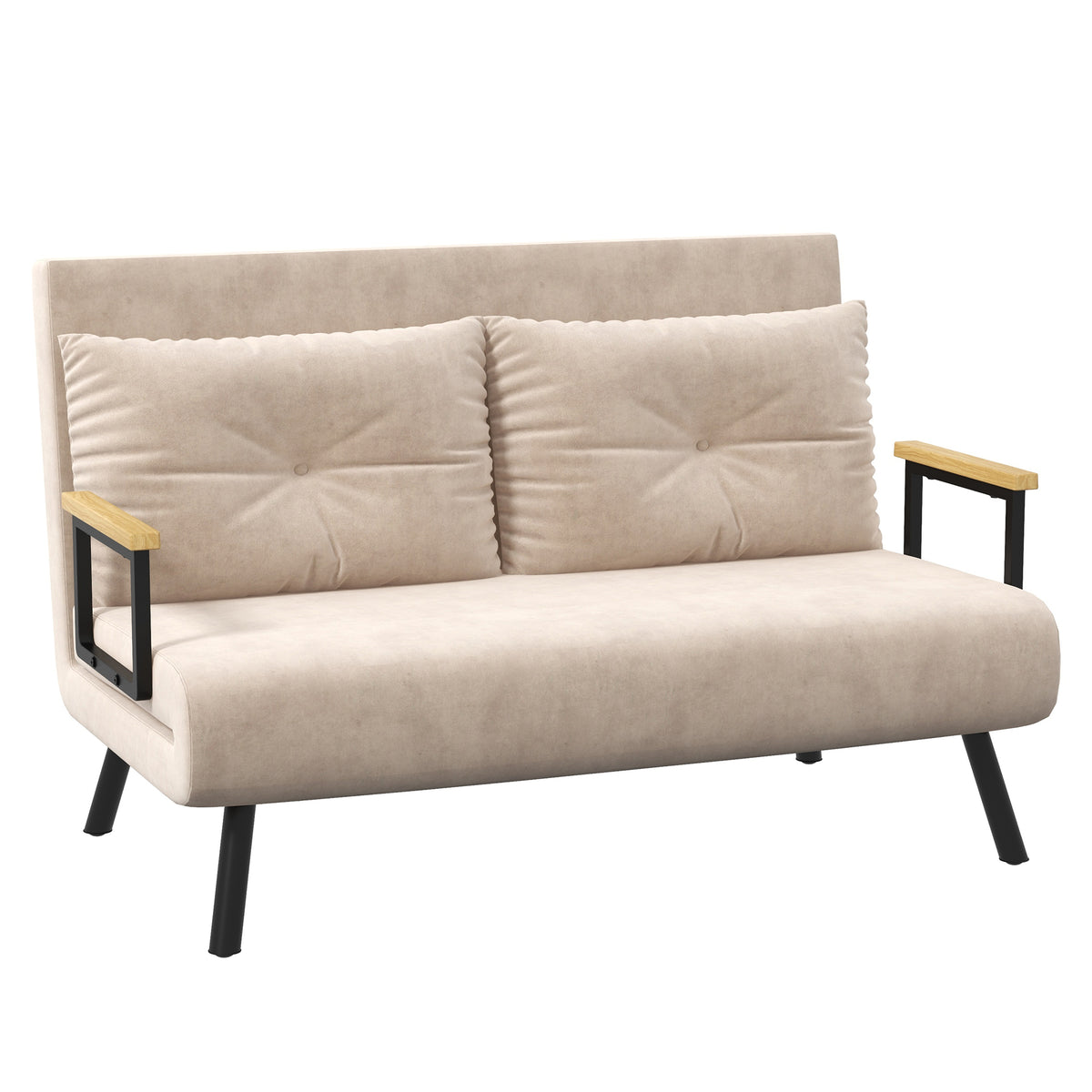 4-in-1 Velvet Double Sofa Bed with 5-Position Back – Beige